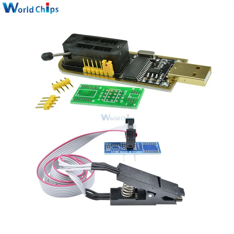

CH341 CH341A USB programmer with SOP8 SOP8 SOP clip IC socket programer IC socket support many 24/25XX SPI flash EEPROM chip
