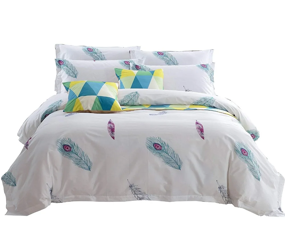 

Luxury 4pc Duvet Cover Set 100% Cotton Diagonal Printing White Bedding Set
