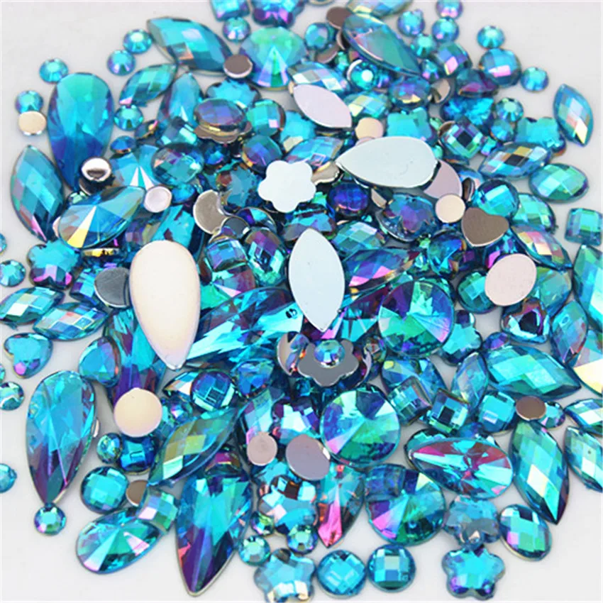 18g About 300pcs Mixed Shape Sizes AB Acrylic Rhinestones 3D Nail Art Rhinestones Non Hotfix Flatback Stones Decorations MC4000