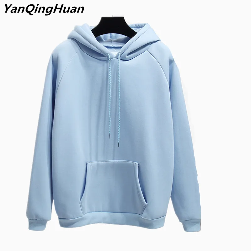 

Yan Qing Huqn Winter Blue Harajuku Fashion Thicken Casual Hoodies Solid Color Loose Pullover Women Sweatshirt Tops Sportswear