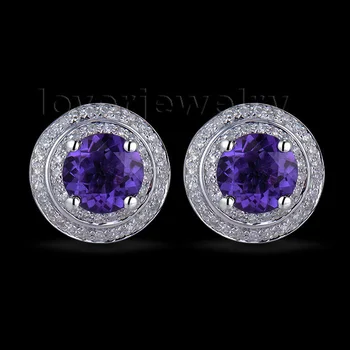

Free Shipping Real 14K White Gold Luxury Amethyst Earring For Party Diamond Jewelry Good Quality GemstoneER002