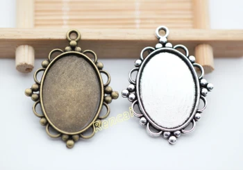 

20pcs Flower Shape Oval Pendant Tray Base Blank Setting Fit 25*18mm Glass Camo Cabochons For DIY Jewelry Accessories Findings