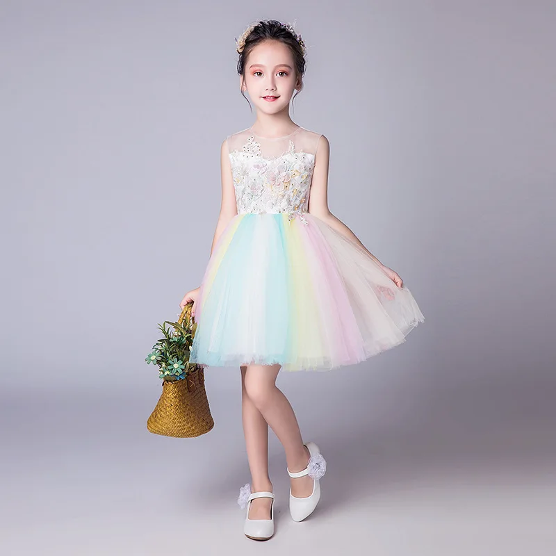 

Summer girls wedding dresses selling colorful children's evening dress flower girl dress wedding foreign trade clothing LF-24