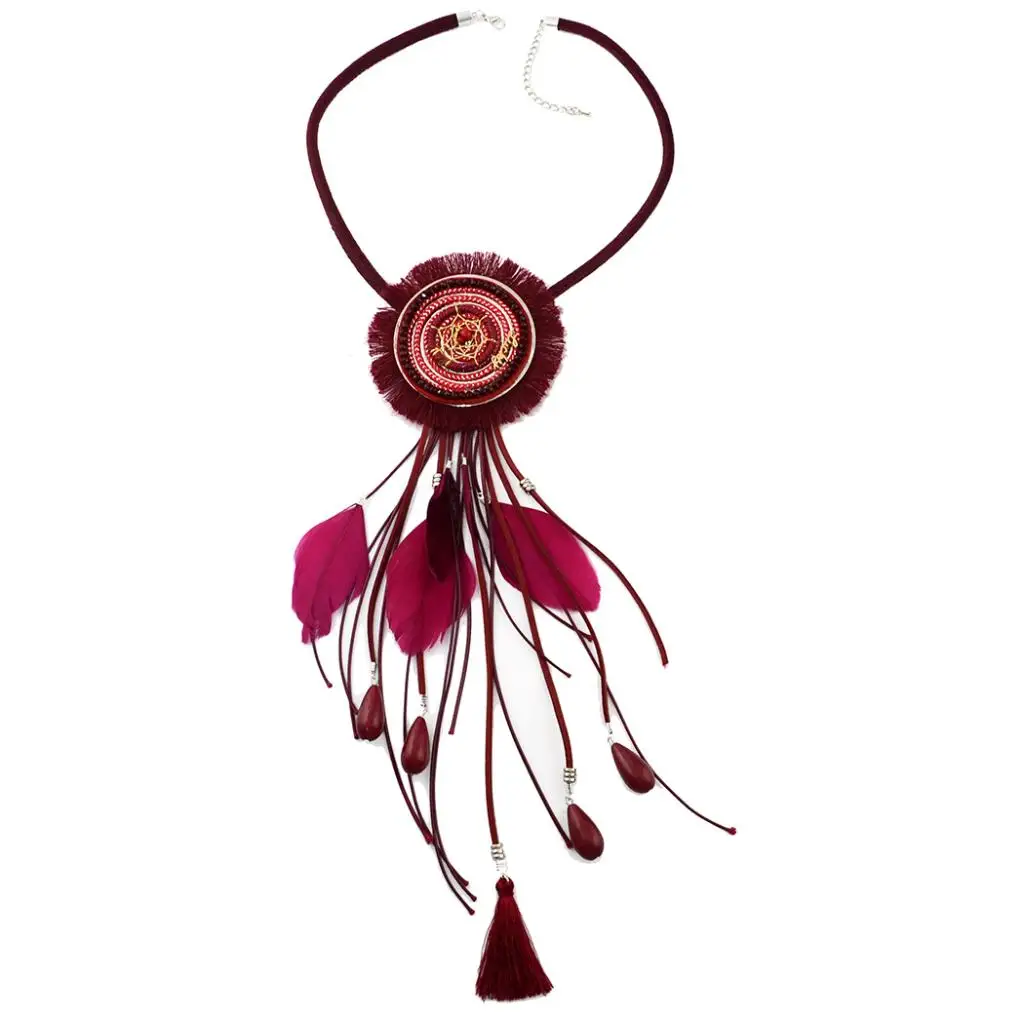 Vintage Statement Dreamcatcher India Tribe Ethnic Tassels Feather Pendant Sweater Necklace Boho Jewelry