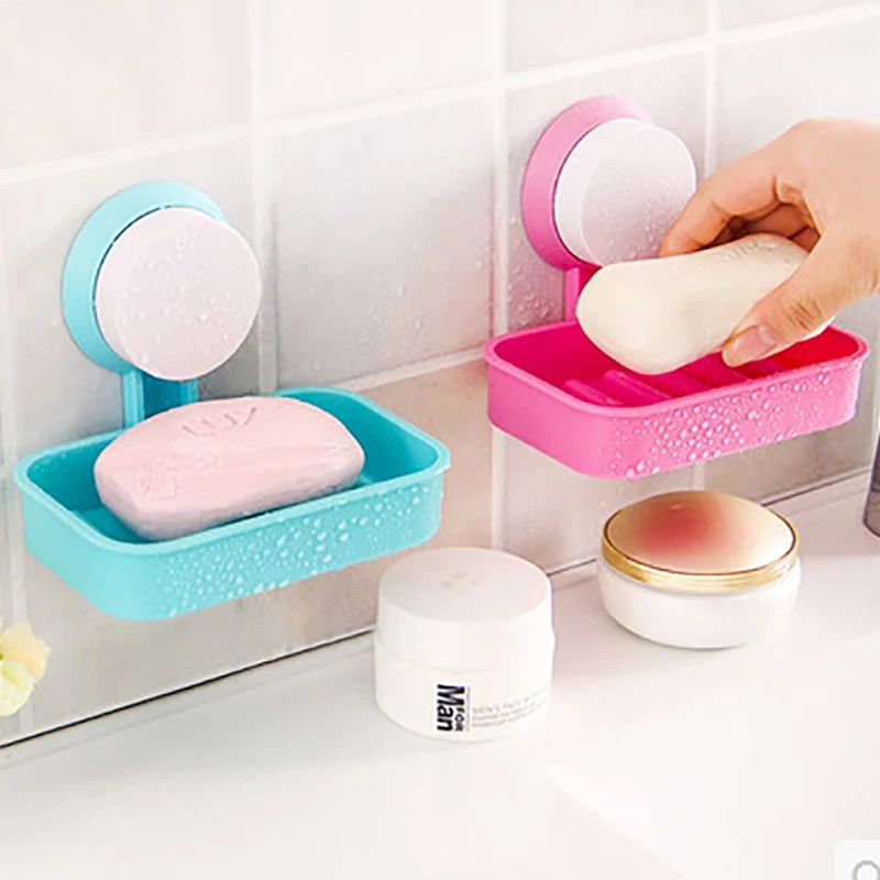 New Soap Dish Strong Suction Cup Wall Tray Holder Soap Storage Box For Bathroom Shower Tool