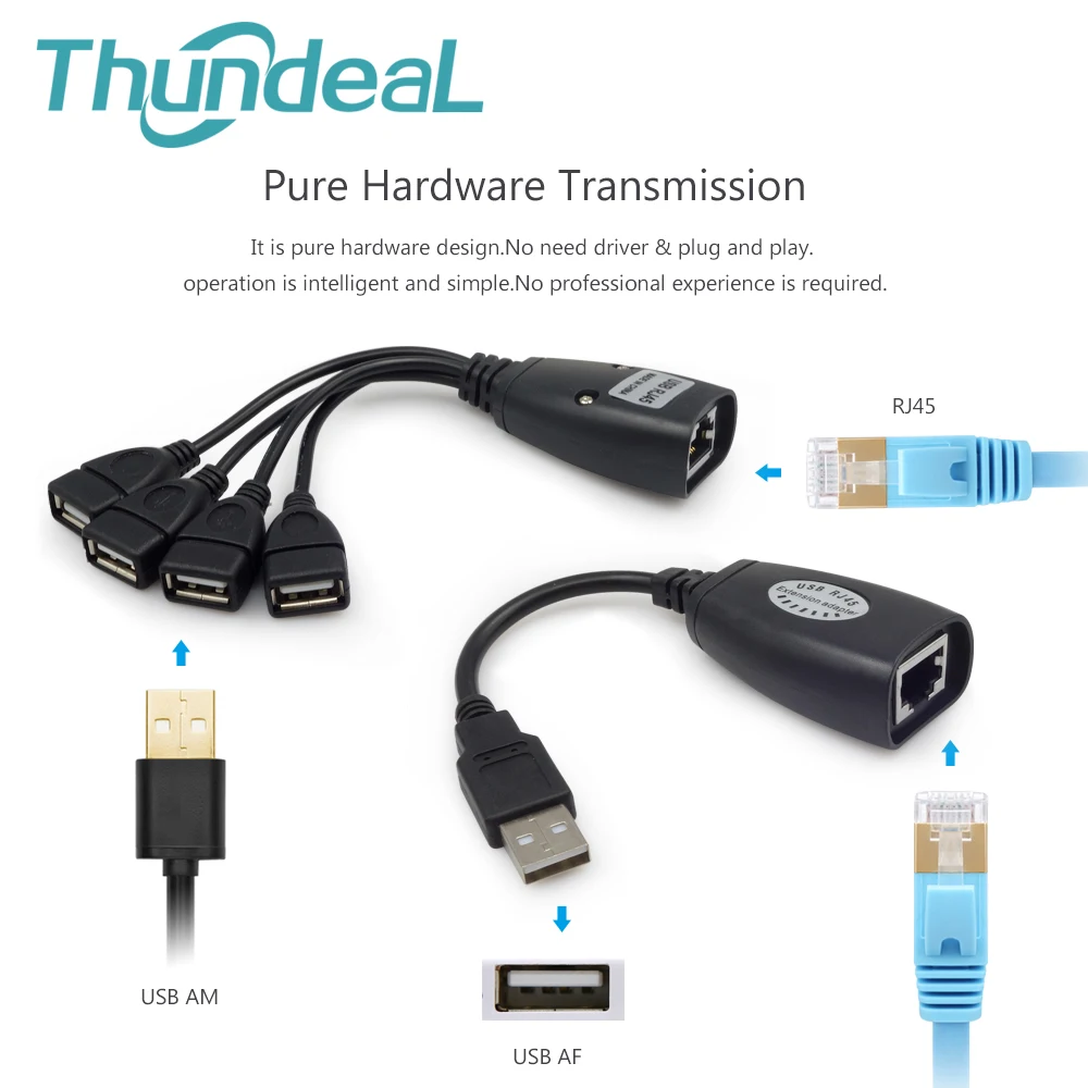 

2.0 USB Extension Using CAT5/5E/6 USB 1Set 4USB Port Extender Adapter Up To 45meter 150FT TO RJ45 Packing Single Ethernet Cable
