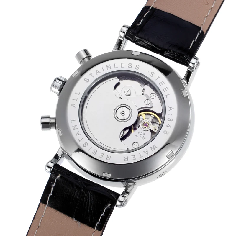 Jargar новые автоматические Серебристые мужские наручные часы tourbillon черный кожаный