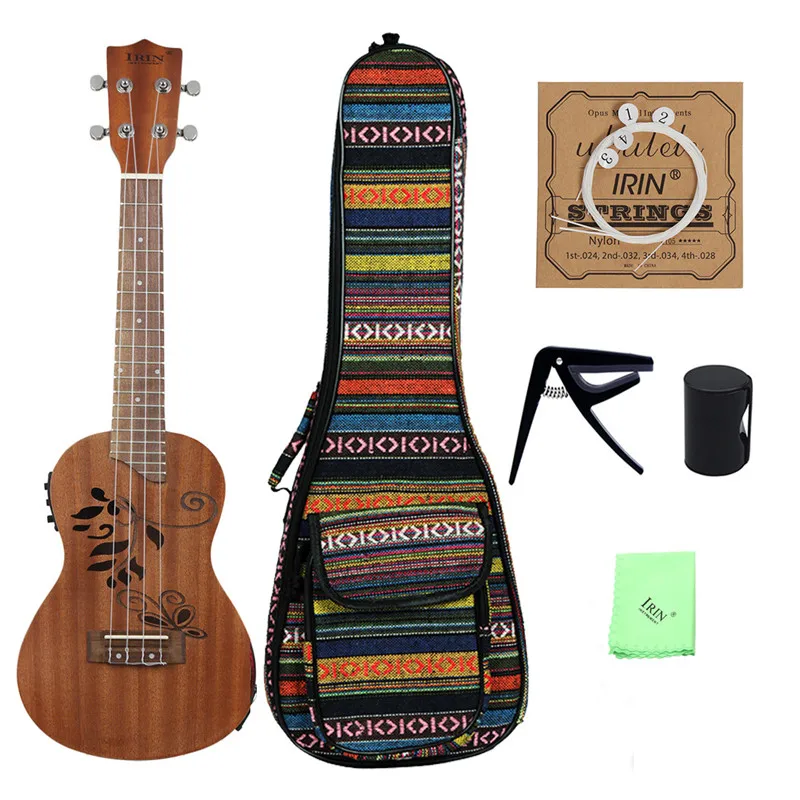 

New 24 "EQ Acoustic Concert Ukulele Soprano Tenor Mini Electric Guitar String Instruments With Capo Strings Bag Finger Hammer