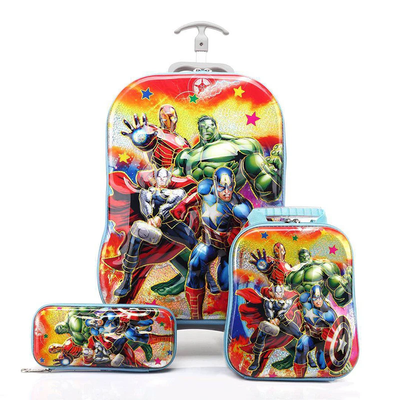 

3D Stereo Hot Trolley Case Cute Big Hero 6 Kids Travel Suitcase Boy Girl Cartoon Lunch Bag Pencil Box The Avengers Children Gift