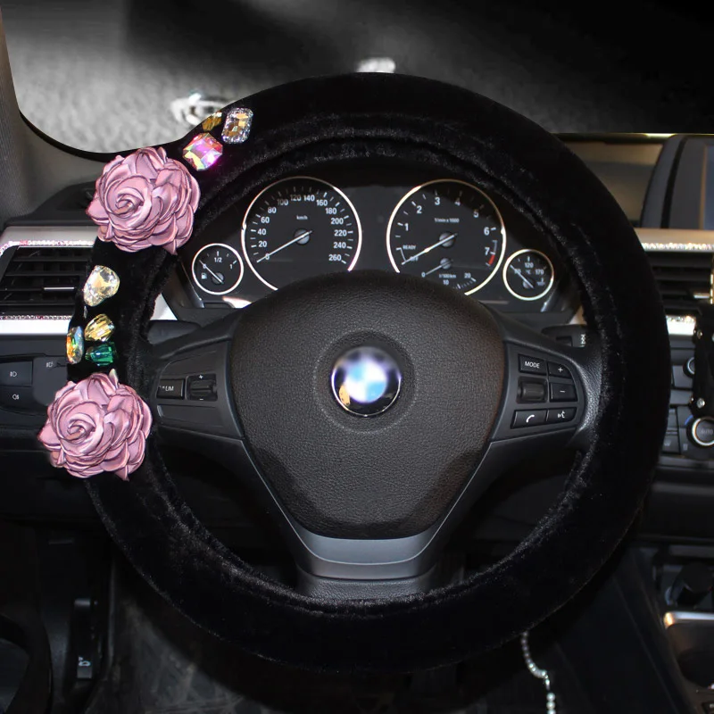 Fashion-Winter-Plush-Fur-Car-Steering-Wheel-Cover-with-Flower-Crystal-Rhinestone-For-Women-Girls-3