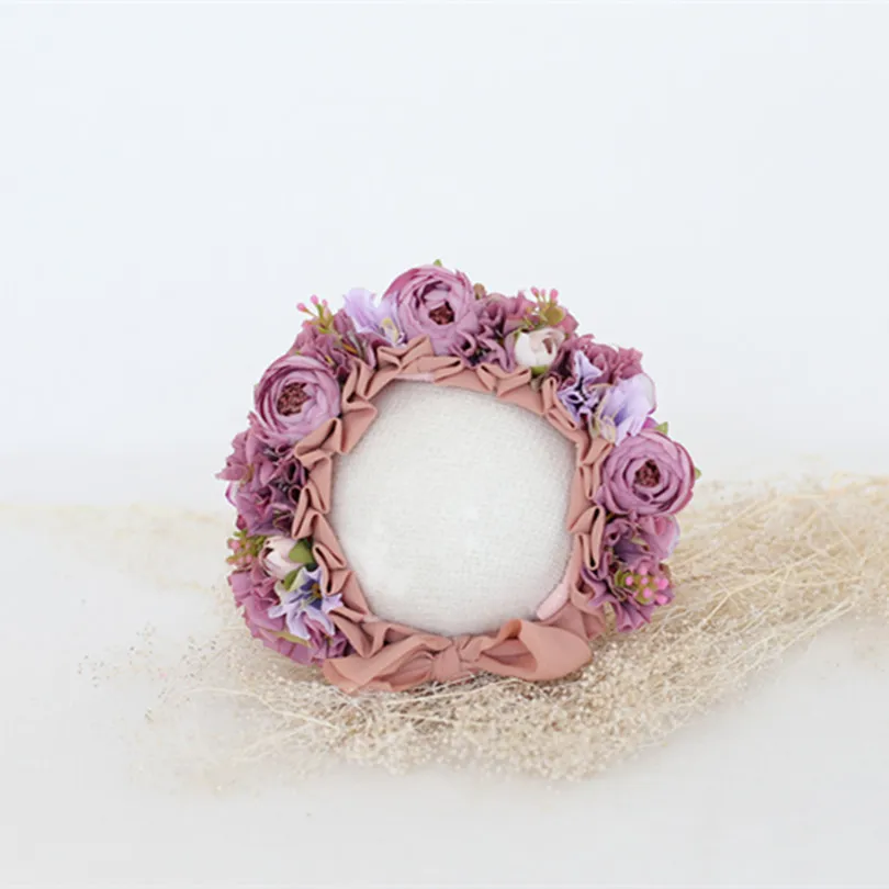 

Classical Baby Girl Floral Bonnet Lilac Newborn Flower Hat Photography Porps Vintage Lace Ruffle Hat Baby Shower Gift