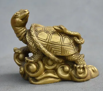 

Chinese Feng shui Pure Brass Tortoise Turtle Snake Evil XuanWu Beast God Statue
