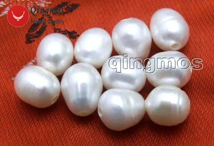 Qingmos Wholesale 10 Pieces 10-11mm White Rice or Drop Natural 2mm Hole Pearl Beads for Jewelry Making Necklace Pendant-los644 | Украшения