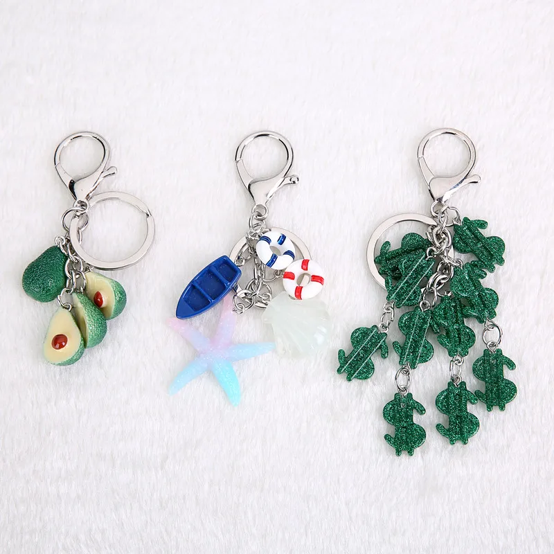 

1PC Avocado fruit chain flatback resin pendant charms resin dessert keyring for woman