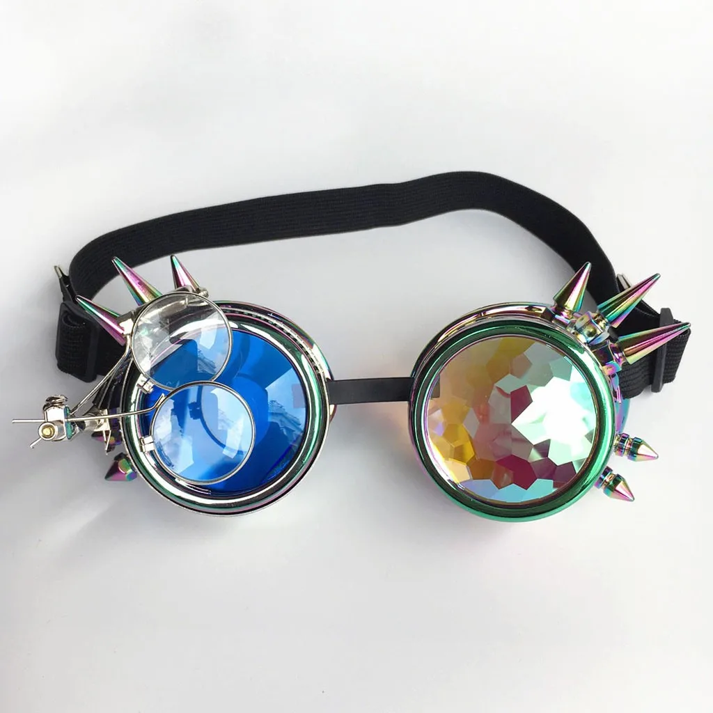 

Kaleidoscope Rainbow EDM Glasses Crystal Lenses Men Women Rivet Steampunk #7