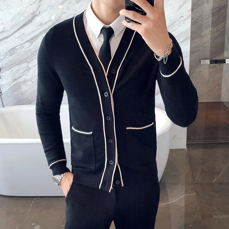 British Style Mens Sweaters 2018 V neck Mens Cardigans