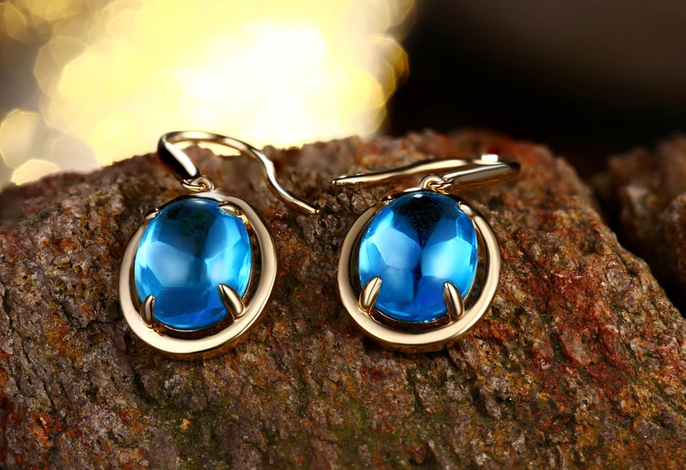 Женские серьги подвески из желтого золота с топазом обручальные серьги|earrings