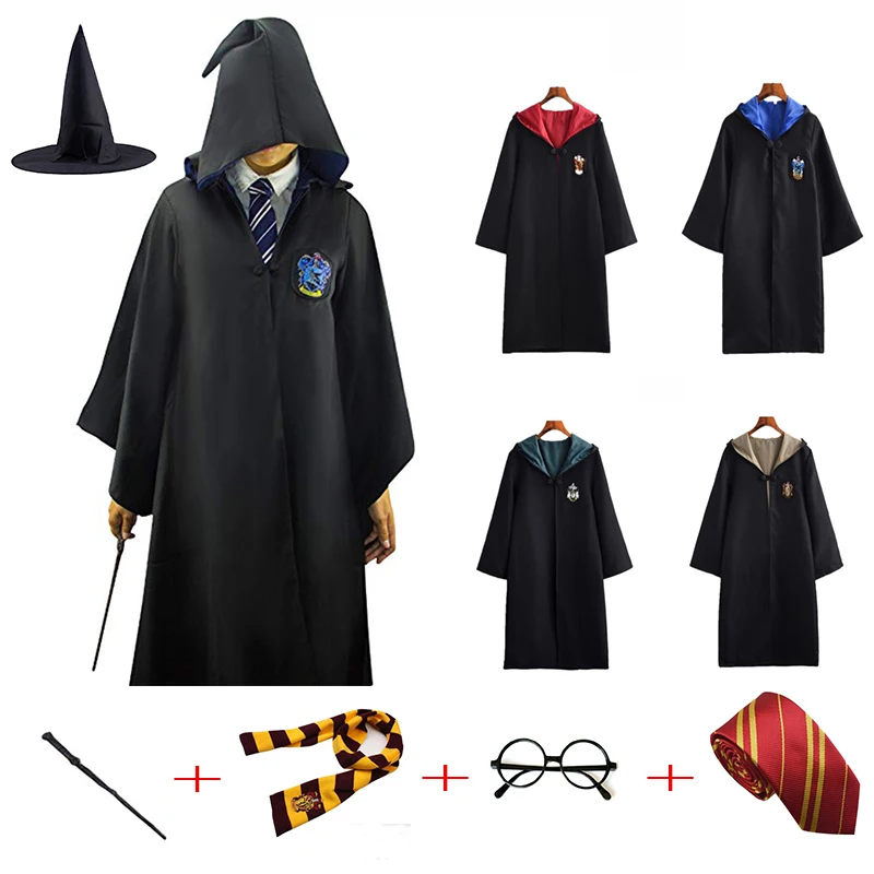 

Harri Potter Costume Robe Gryffindor/Slytherin/Ravenclaw/Hufflepuff Cosplay Costumes Kids Adult Cape Cloak Hot Birthday Gifts