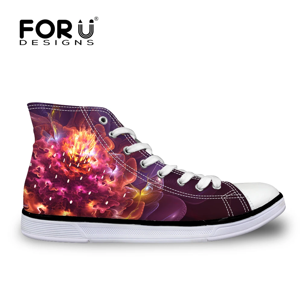 

FORUDESIGNS 2018 New Design Casual Shoes Woman 3D Flower Printing High-top Vulcanized Shoes for Women Flats Canvas Shoes Student