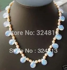 

Pink Rice Pearl White Drop-Shaped Opal Necklace **A good -Top quality free shipping