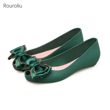 

Rouroliu Women Slip-On Bowknot Jelly Shoes Ladies Summer Peep Toe New Sandals Woman Soft Breathable Casual Flats FR102