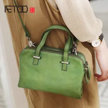 AETOO Handmade leather small square bag, multi-layer fashion retro head cowhide female bag, female soft skin summer oblique bag