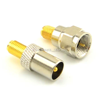 

10 Pieces Nickel Plated TV Male to Goldplated SMA Female Straight RF Coax Adapter + SMA Female Goldplated to F Male Connector