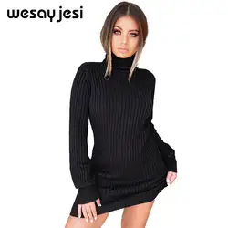 Костюмы для женщин свитер с высоким воротом Длинные рукава 2018 длинный пуловер зимняя одежда для женщин тянуть долго роковой осень мода