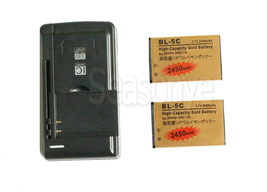 Seasonye 2x2450 мА/ч, BL-5C BL5C BL 5C золотистый сменный аккумулятор+ Универсальный Зарядное устройство для Nokia C2-06 C2-00 X2-01 1100 6600 1000