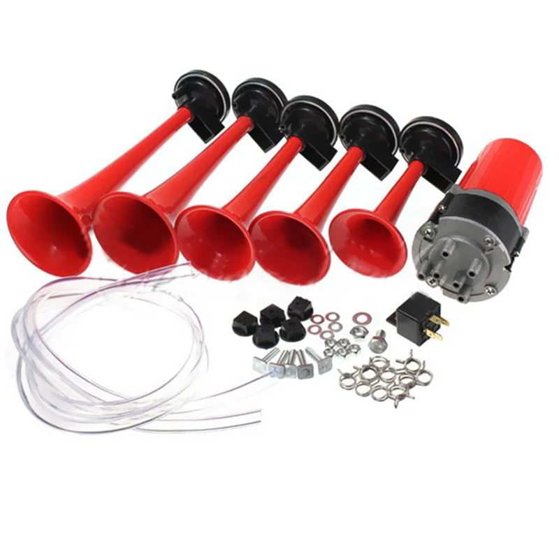 125db 12V 5 Silver/Black/Red Dixie Car Trumpet air horns DIXIE Musical