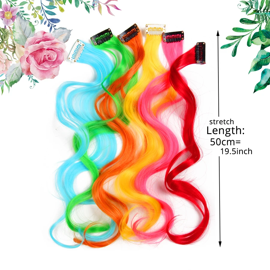 Alileader, термостойкие, 1 клипса, длинные волнистые волосы для наращивания, искусственные шиньоны, 20 дюймов, синтетические, розовые, зеленые волосы