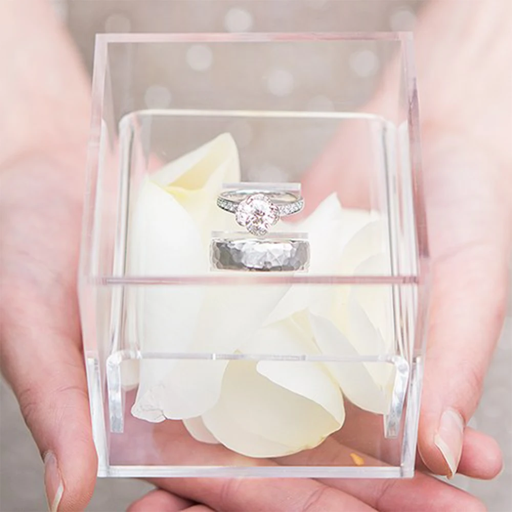Аила кристально чистое кольцо держатель акриловая Предлагаемая коробка свадебные кольца коробки романтический подарок на свидание настраиваемый логотип