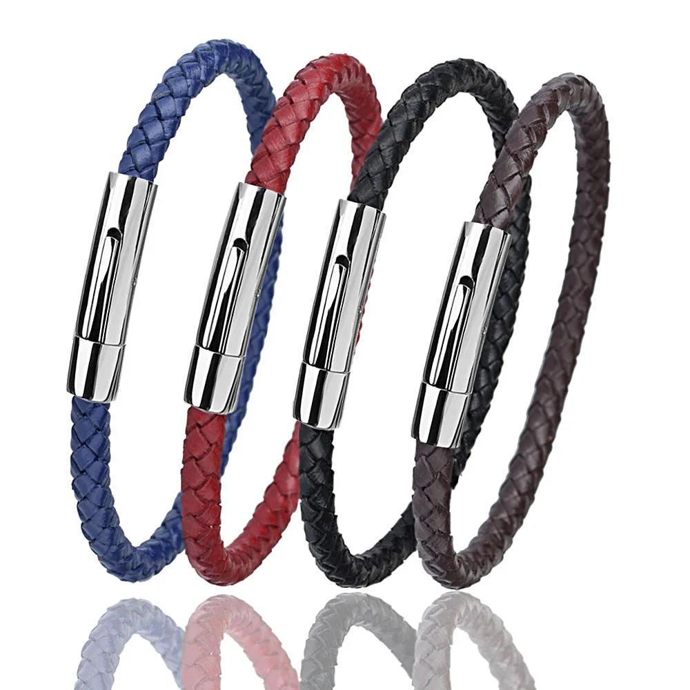 

Kirykle Hot sell Genuine Leather Bracelet for Men Stainless Steel Leather Bracelets Ladies leather braided jewelry Charm bangle