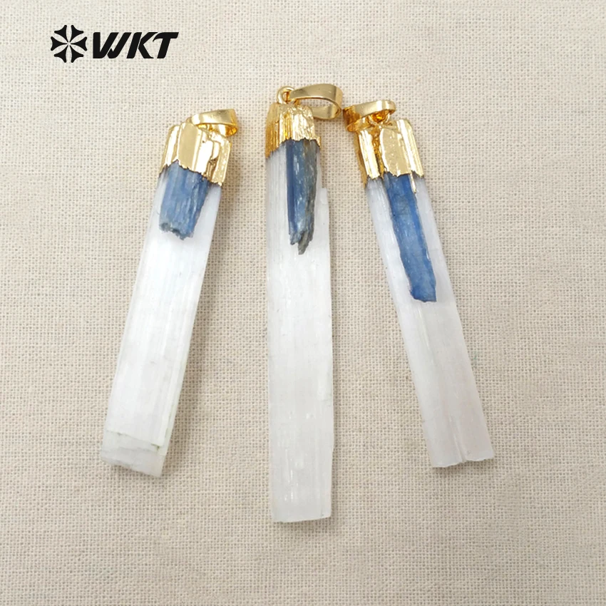 

WKT WT-P1310 24K Metal Electroplated Selenite with Blue Kyanite Stone Necklace Pendant Fashion Women Jewelry