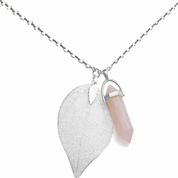 

Natural Leaf Pendant Pink Quartz Necklace Bohemia color Healing Stone jewelry for Women 10PCS Wholesale