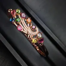 Fidelity натуральный 4*5 мм многоцветный Турмалин s925 серебро браслеты Феникс ювелирные украшения для женщин вечерние с натуральным драгоценным камнем