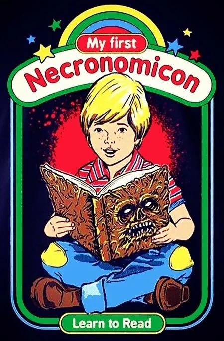 PUDO JBH 70s Винтаж мой первый Некрономикон иллюстрации унисекс прикольные футболки