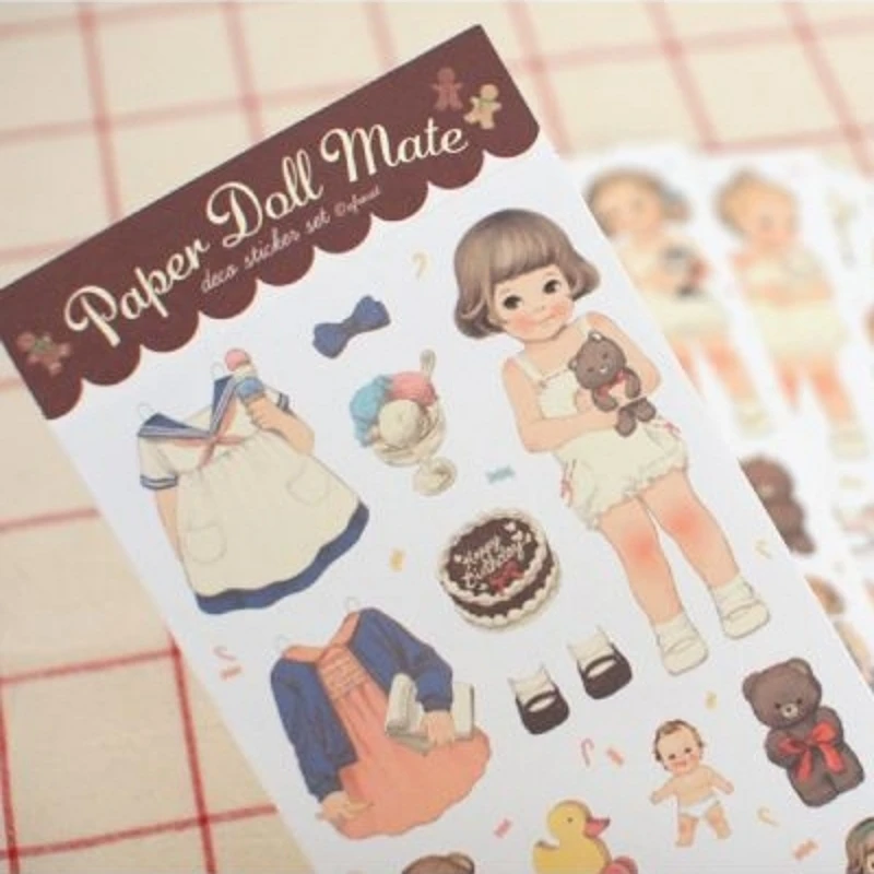 

6Pcs/Pack New 2017 Cute Creative Stickers Paper Girl Combination Doll Mate H0128