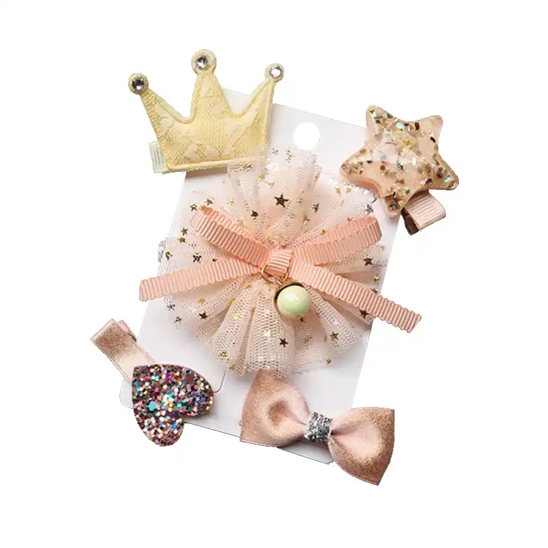 5Pcs//Set Bowknot Baby Hair Clips Crown Hairpins Bows Kids Barrettes Headwear
