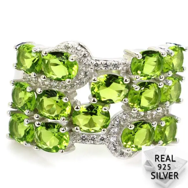 

5.9g Real 925 Solid Sterling Silver Green Peridot, Violet Tanzanite Cz SheCrown Rings US sz 9# 23x15mm