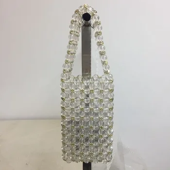 

Glitter Beading Women Totes Shoulder Bags Handmade Sliver Crystal Pearl Handbags For Girls 2019 Big Summer Beach Bags