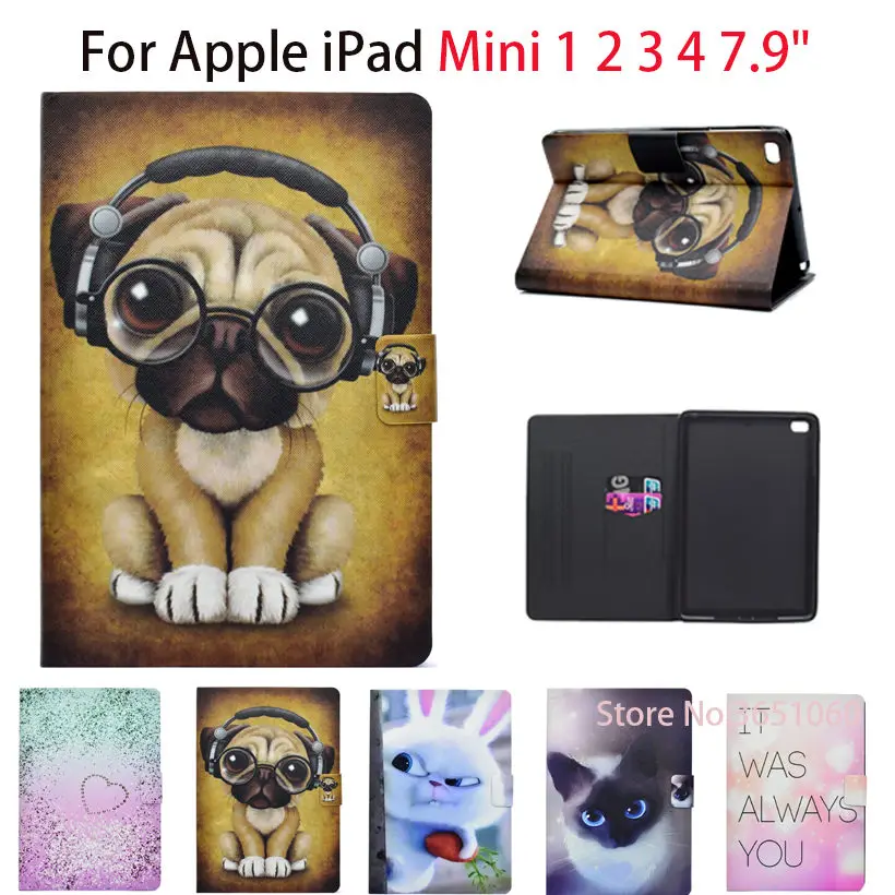 

Painted Tablet Case For Apple iPad Mini 1 2 3 4 7.9" Smart Case Cover Funda Fashion Cartoon Silicone PU Leather Stand Shell