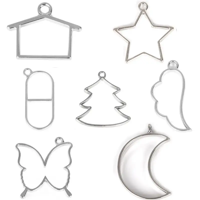 

5pcs Open Back Bezel Frame Hollow Charms Pendant Alloy Resin Tray Bezel For Bracelets Necklaces Resin Jewelry Making Findings