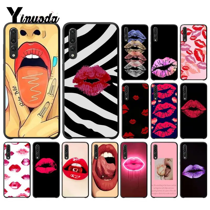 

Yinuoda Sexy Girl red Lips Soft Silicone Black Phone Case for Huawei P10 Plus Mate10 Mate20 Pro 10Lite P20 Pro Honor10 View10