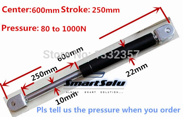 

free shipping 80 to 1000N force 600mm central distance, 250 mm stroke, pneumatic Auto Gas Spring, Lift Prop Gas Spring Damper