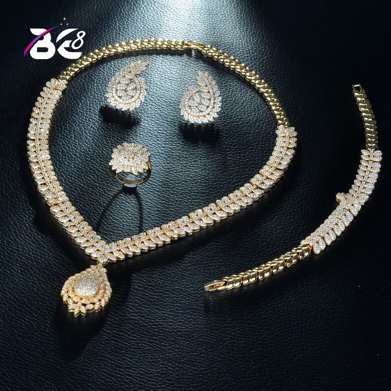 

Be 8 Wedding Jewelry Accessories Fashion Nigerian Jewelry Set for Women Leaf Design Pendant Gold Color Brand Jewelry Sets S249