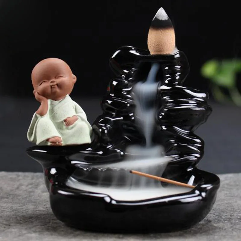

Backflow Incense Burner Mountain Flowing Aroamtherapy Burner Tower Incense Holder Monk Lotus Ceramic Crafts Home Decor