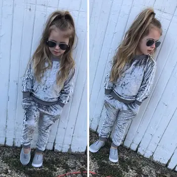

2 pieces Long sleeve Fleece Sweatshirt Top and Pant Tracksuit Set For Baby Girl
