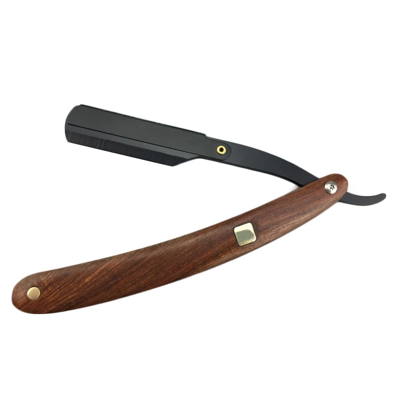 Деревянная ручка для волос на лице, бровей, бороды, бритья, инструмент для бритья, бритва из нержавеющей стали с прямым краем, складной бритвенный нож, Парикмахерская бритва