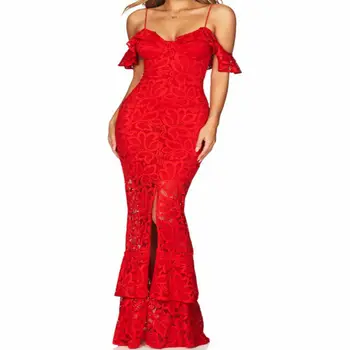 

Elegant fashion black red white bandage dress vestido bodycon spaghetti strap women lace maxi dresses trumpet evening club dress